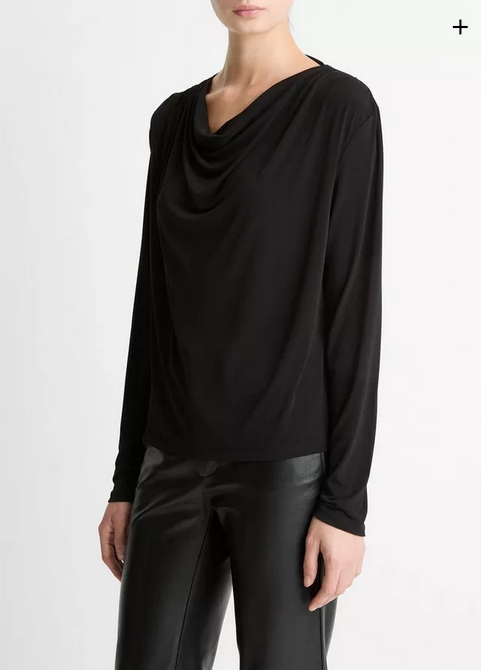 VINCE Matte Jersey Cowl-Neck Top - Black