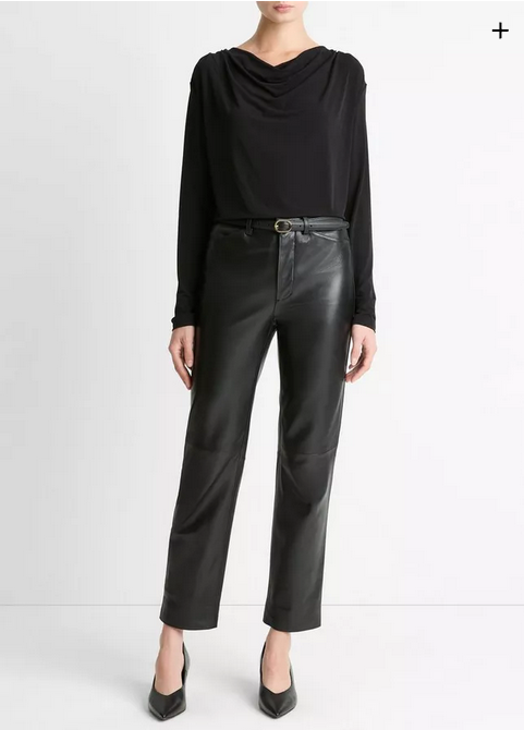 VINCE Matte Jersey Cowl-Neck Top - Black