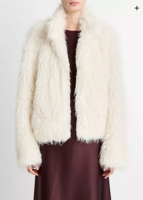 VINCE Shaggy Faux- Fur Jacket - Light Cream