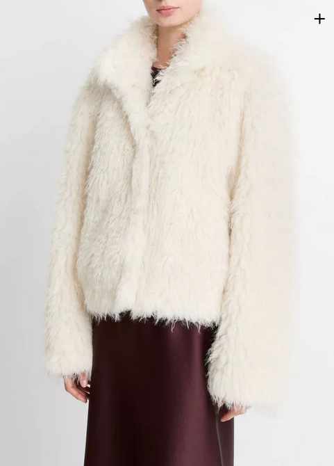 VINCE Shaggy Faux- Fur Jacket - Light Cream