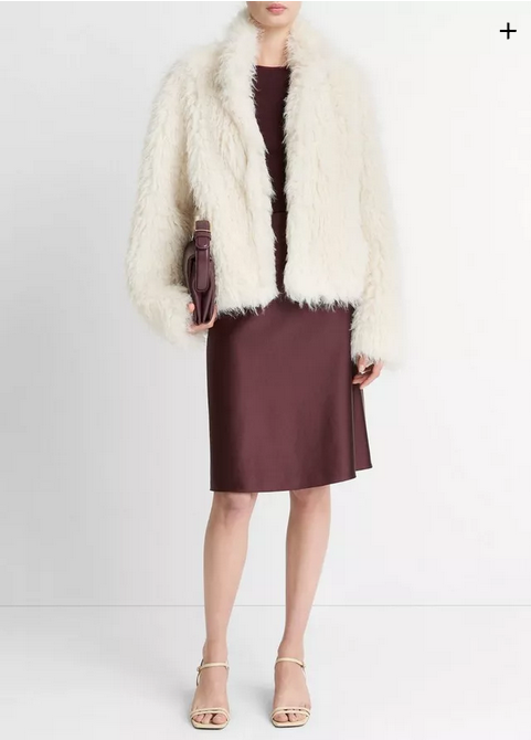 VINCE Shaggy Faux- Fur Jacket - Light Cream