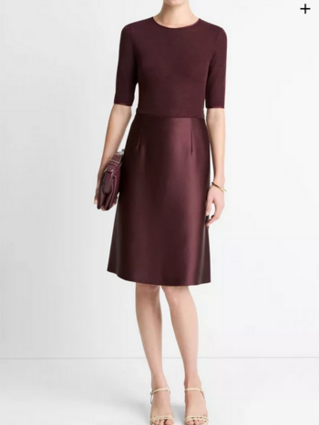 VINCE Satin A-Line Knee Skirt - Oxblood