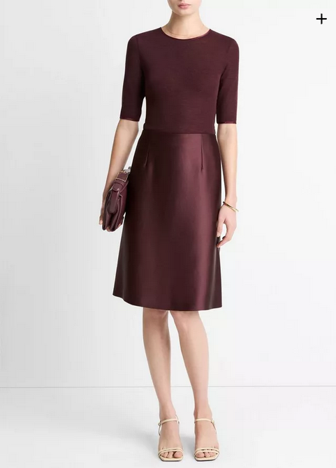 VINCE Satin A-Line Knee Skirt - Oxblood