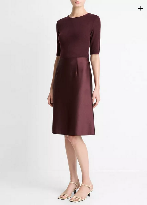 VINCE Satin A-Line Knee Skirt - Oxblood