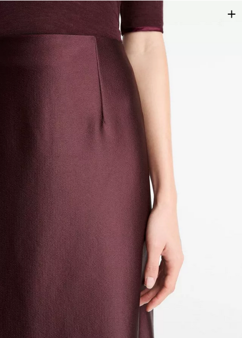 VINCE Satin A-Line Knee Skirt - Oxblood