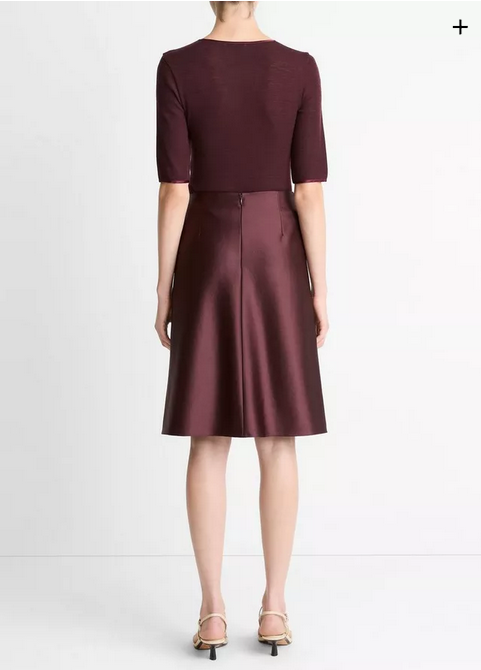 VINCE Satin A-Line Knee Skirt - Oxblood
