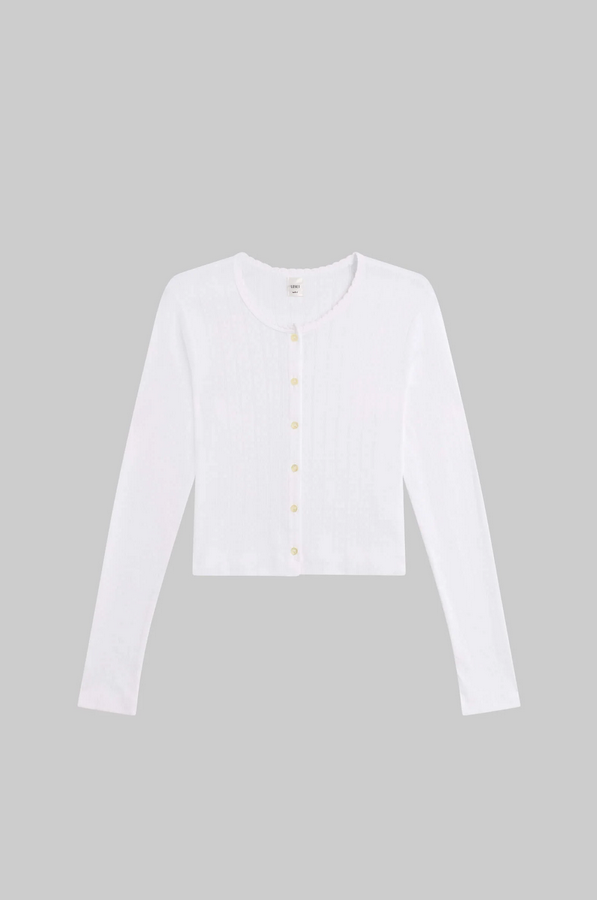 LESET Pointelle Crop Cardigan - White