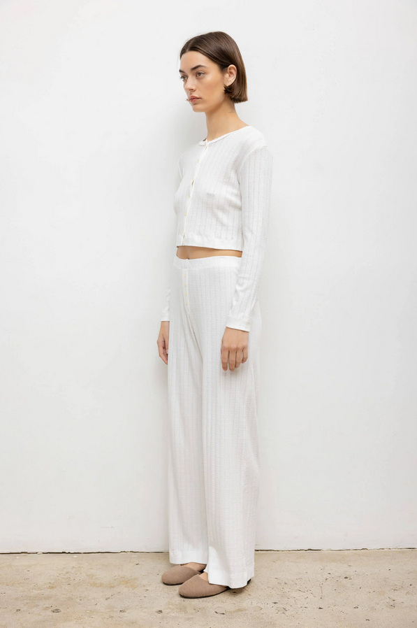 LESET Pointelle Crop Cardigan - White