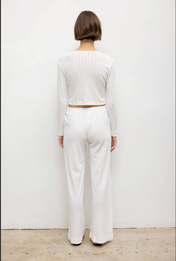 LESET Pointelle Crop Cardigan - White