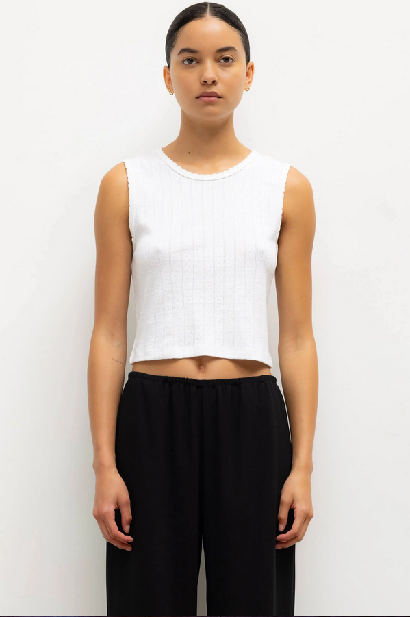 LESET Pointelle Sleeveless Crew -  White