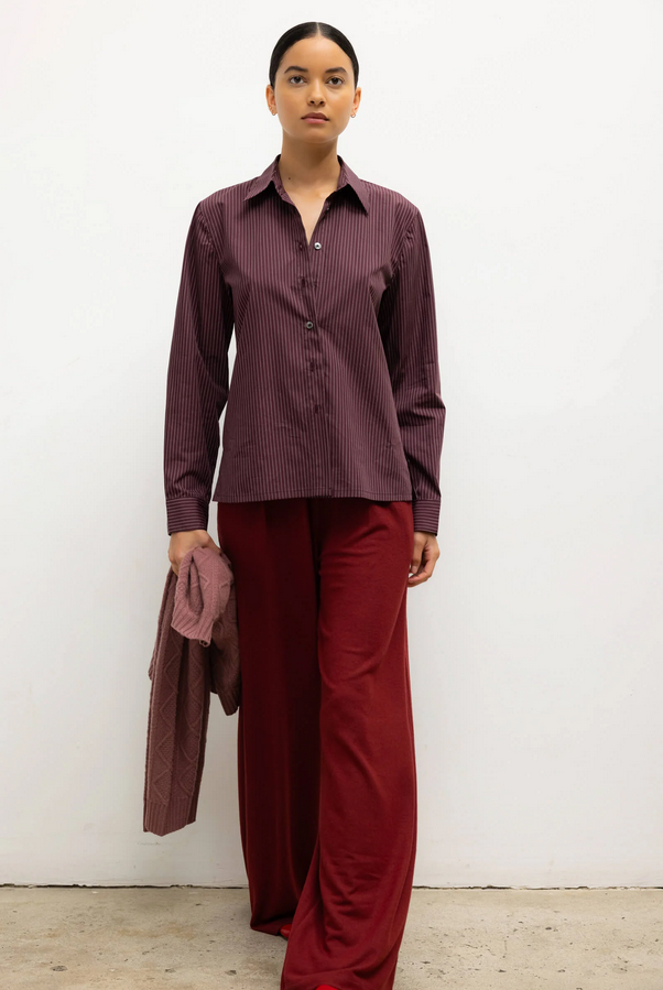 LESET Yoshi Stripe Slim Fit Button Down - Bordeaux Rose Stripe