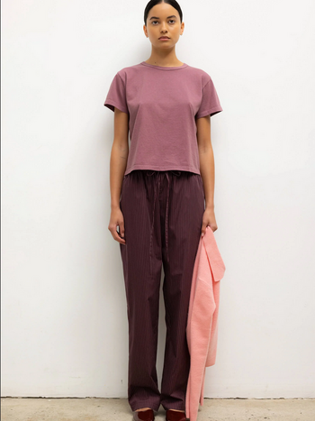 LESET Yoshi Stripe Classic Tie Pant -  Bordeaux Rose Stripe