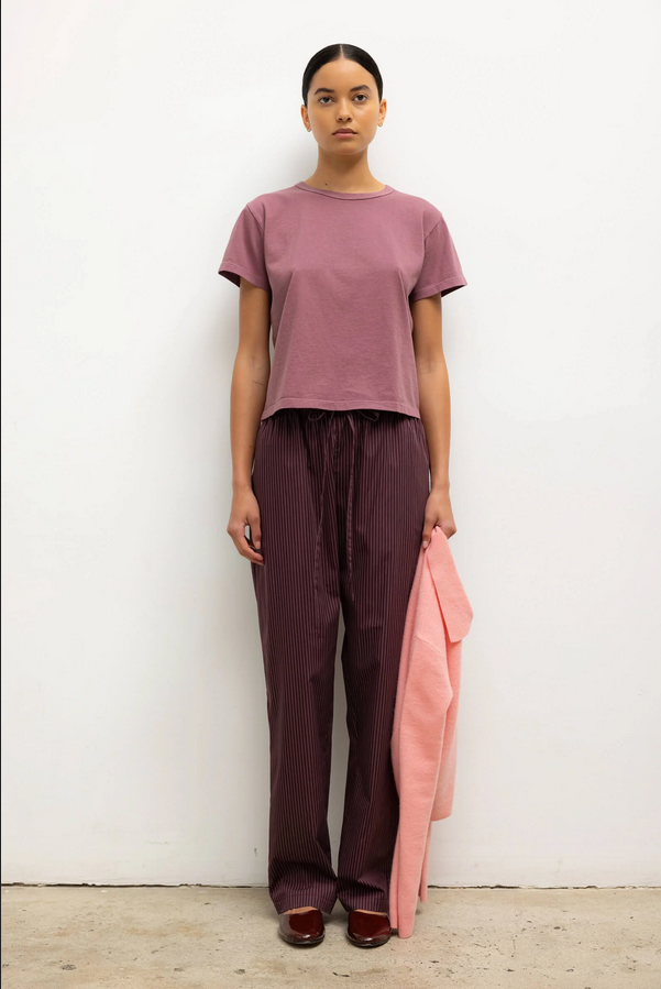 LESET Yoshi Stripe Classic Tie Pant -  Bordeaux Rose Stripe