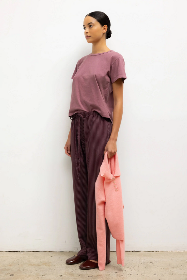 LESET Yoshi Stripe Classic Tie Pant -  Bordeaux Rose Stripe