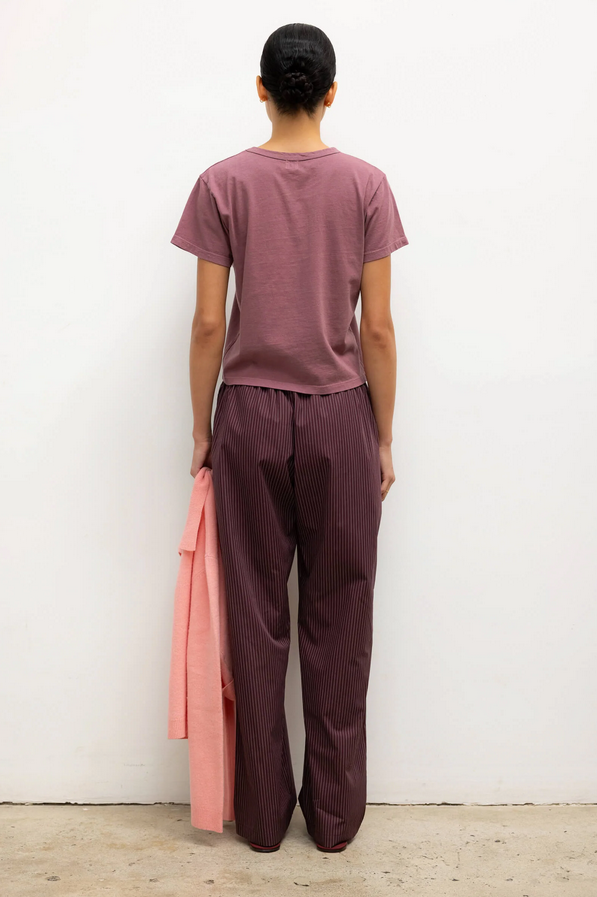 LESET Yoshi Stripe Classic Tie Pant -  Bordeaux Rose Stripe