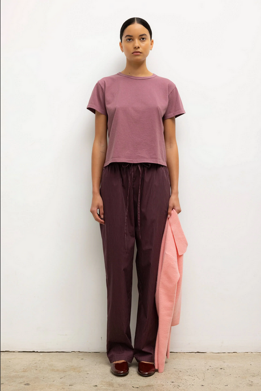 LESET Yoshi Stripe Classic Tie Pant -  Bordeaux Rose Stripe