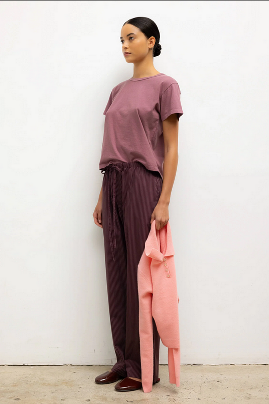 LESET Yoshi Stripe Classic Tie Pant -  Bordeaux Rose Stripe