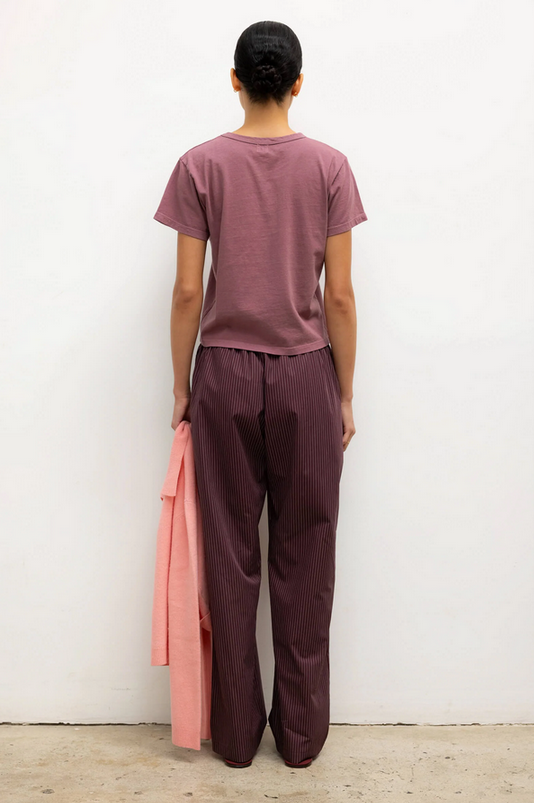 LESET Yoshi Stripe Classic Tie Pant -  Bordeaux Rose Stripe