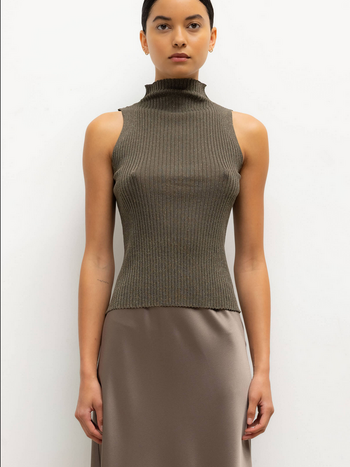 LESET Blake Rib Sleeveless Turtleneck -  Moss
