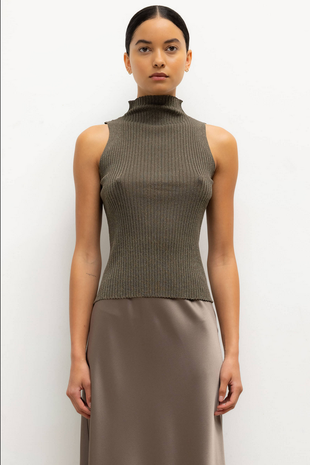 LESET Blake Rib Sleeveless Turtleneck -  Moss
