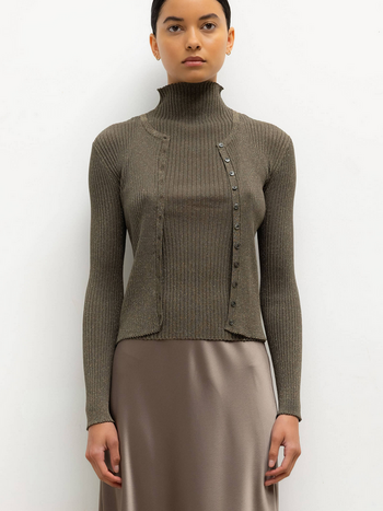 LESET Blake Rib Crew Cardigan -  Moss