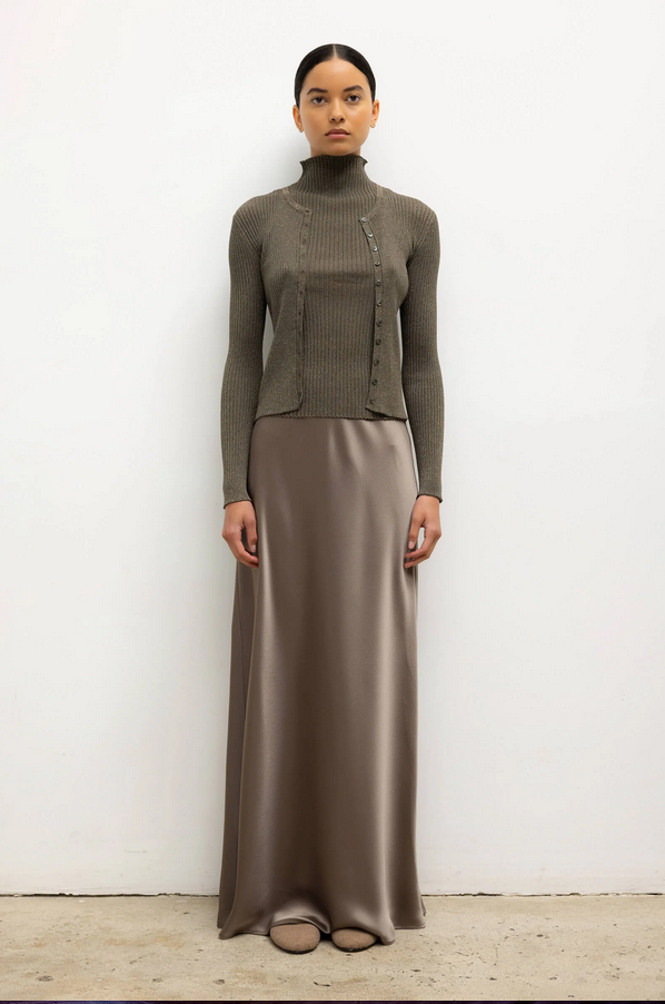 LESET Blake Rib Crew Cardigan -  Moss