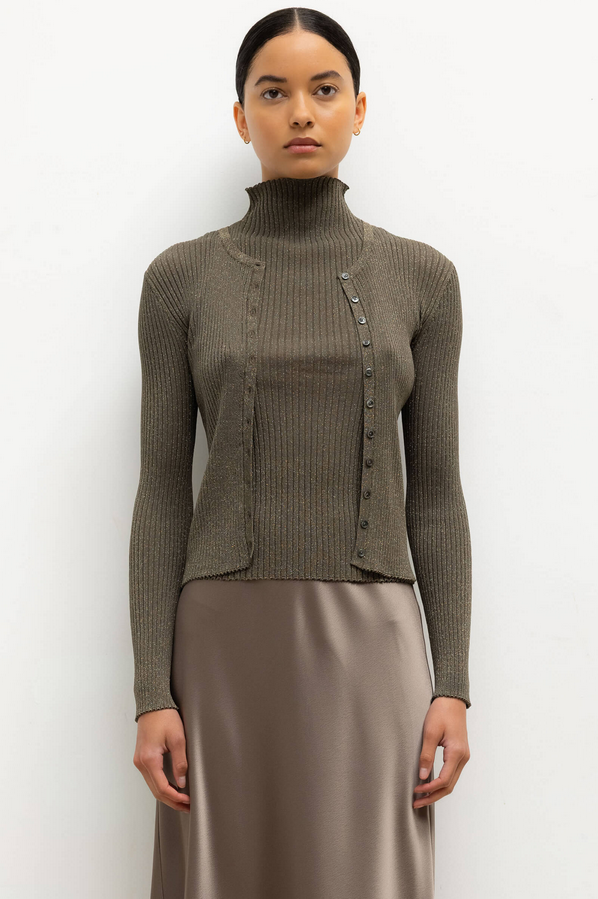 LESET Blake Rib Crew Cardigan -  Moss