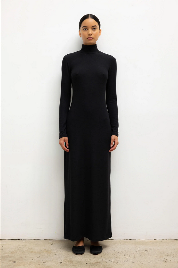 LESET Lauren Turtleneck Maxi Dress -  Black