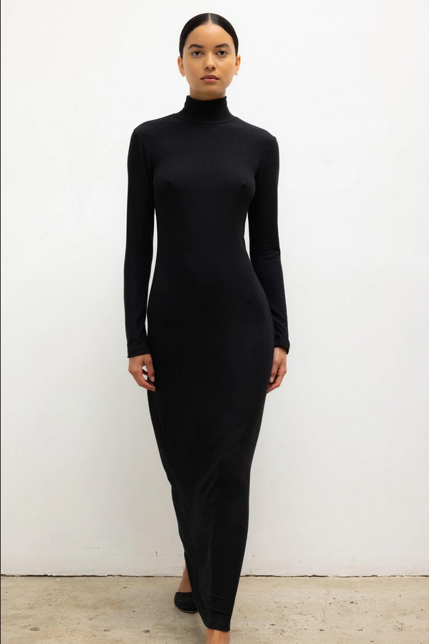 LESET Lauren Turtleneck Maxi Dress -  Black