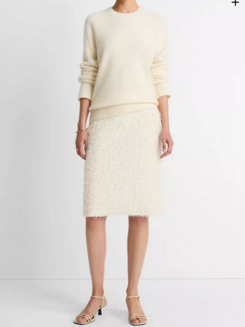 VINCE Feathery Fringe Knee Skirt - Light Cream