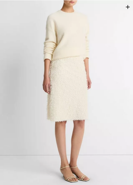 VINCE Feathery Fringe Knee Skirt - Light Cream