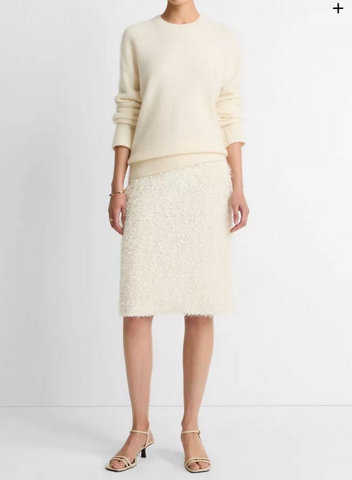 VINCE Feathery Fringe Knee Skirt - Light Cream