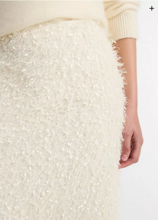 VINCE Feathery Fringe Knee Skirt - Light Cream