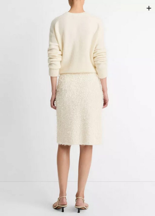 VINCE Feathery Fringe Knee Skirt - Light Cream