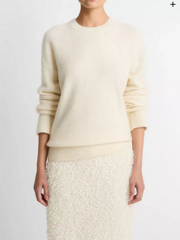 VINCE Plush Cashmere Crew Neck Sweater - Off White
