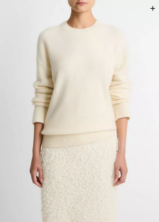 VINCE Plush Cashmere Crew Neck Sweater - Off White