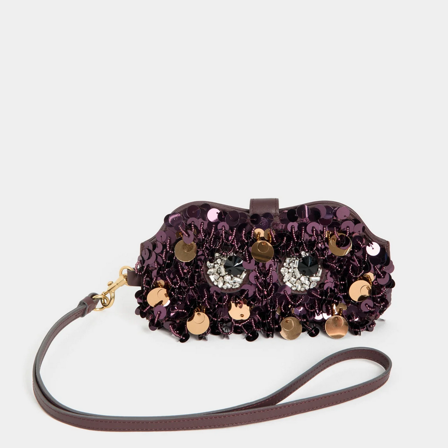 ANYA HINDMARCH Embellished Eyes Sunglasses Pouch - Satin Claret