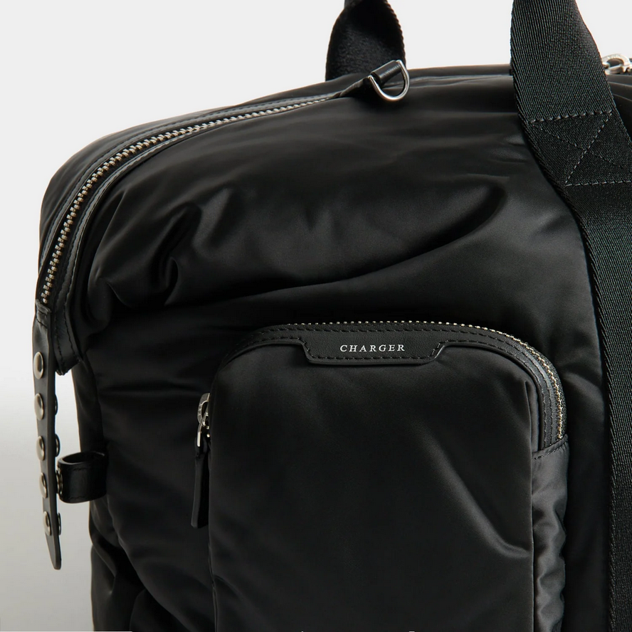 ANYA HINDMARCH Studs In-Flight Maxi Travel Bag - Black Satin