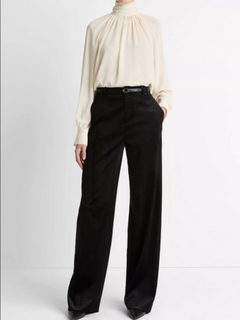 VINCE Italian Velvet High-Waist Wide-Leg Trouser - Black