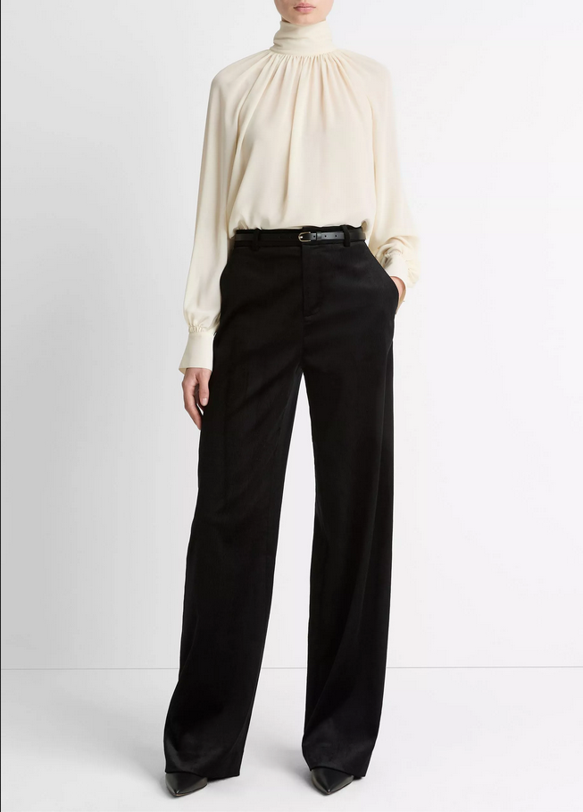 VINCE Italian Velvet High-Waist Wide-Leg Trouser - Black