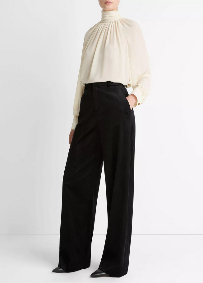 VINCE Italian Velvet High-Waist Wide-Leg Trouser - Black