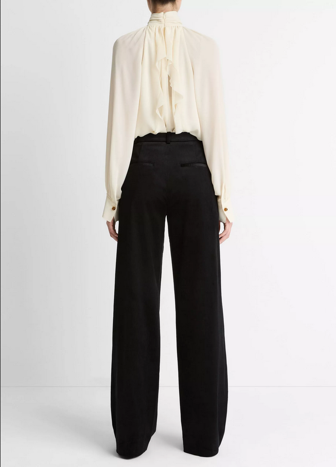 VINCE Italian Velvet High-Waist Wide-Leg Trouser - Black
