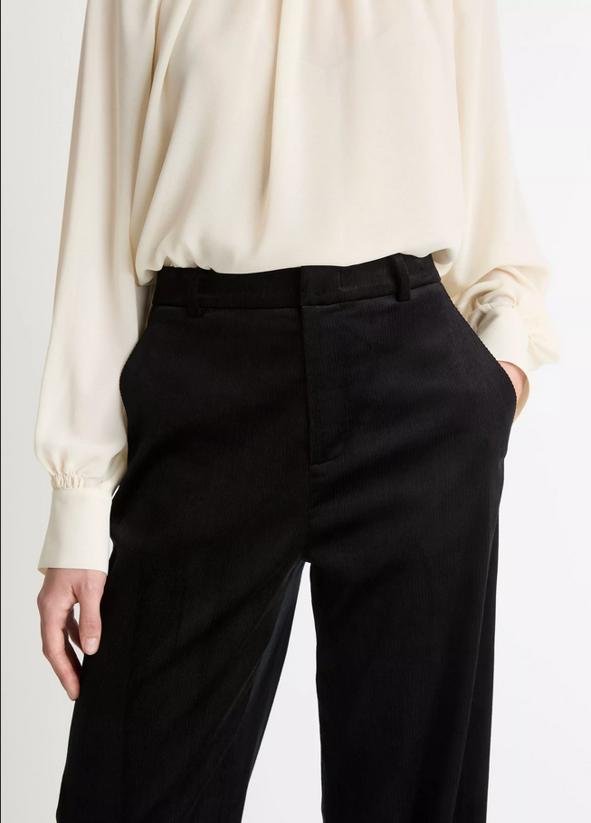 VINCE Italian Velvet High-Waist Wide-Leg Trouser - Black