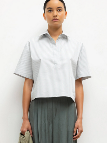 LESET Yoshi Stripe Short Sleeve Polo - Dove Forest Stripe