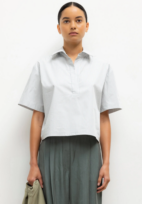 LESET Yoshi Stripe Short Sleeve Polo - Dove Forest Stripe