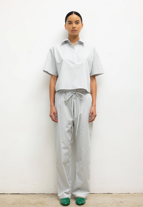 LESET Yoshi Stripe Classic Tie Pant - Dove Forest Stripe