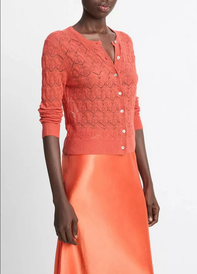 VINCE Lace-Stitch Cotton Cardigan - Terra