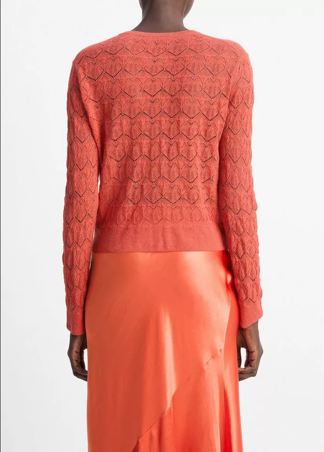 VINCE Lace-Stitch Cotton Cardigan - Terra