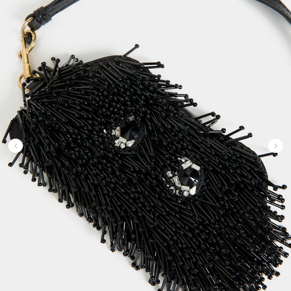 ANYA HINDMARCH Embellished Eyes Sunglasses Pouch - Black Satin & Leather