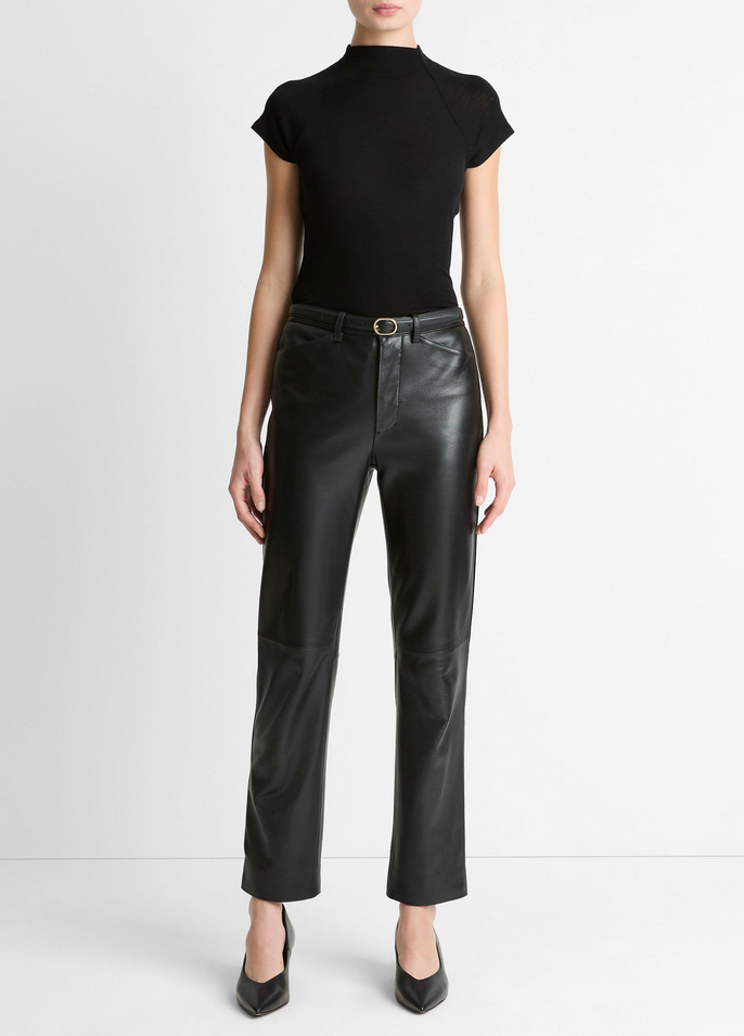 VINCE Wool Raglan Cap-Sleeve Mock-Neck Top - Black